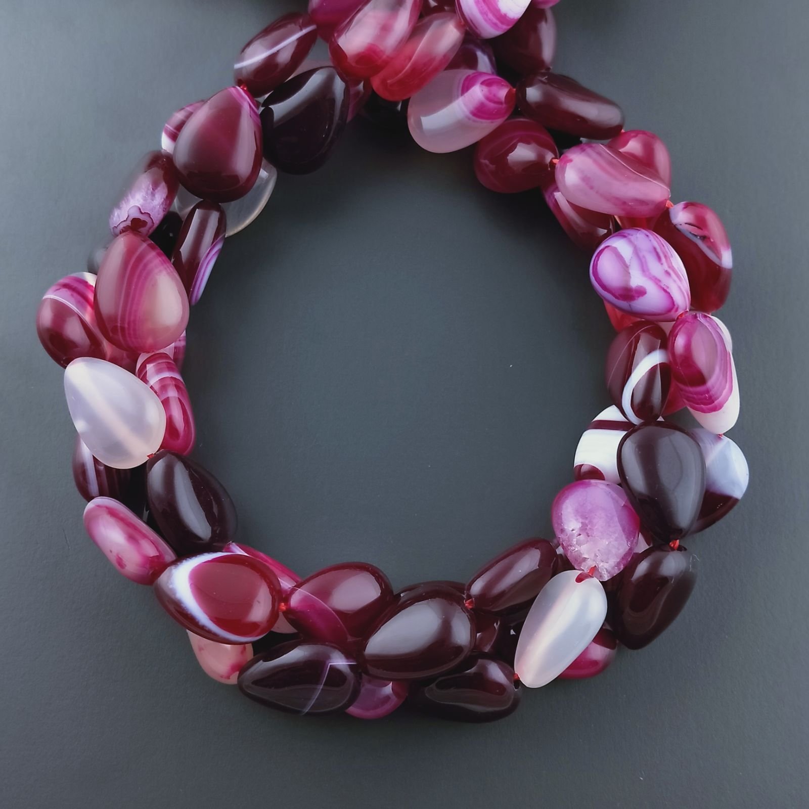 Agata Brasiliana Fucsia Striata Perline Forma Goccia Piatto Liscio Foro Passante 10X14mm