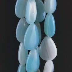 Agata Brasiliana Celeste Striata Perline Forma Goccia Piatto Liscio Foro Passante 13x18mm