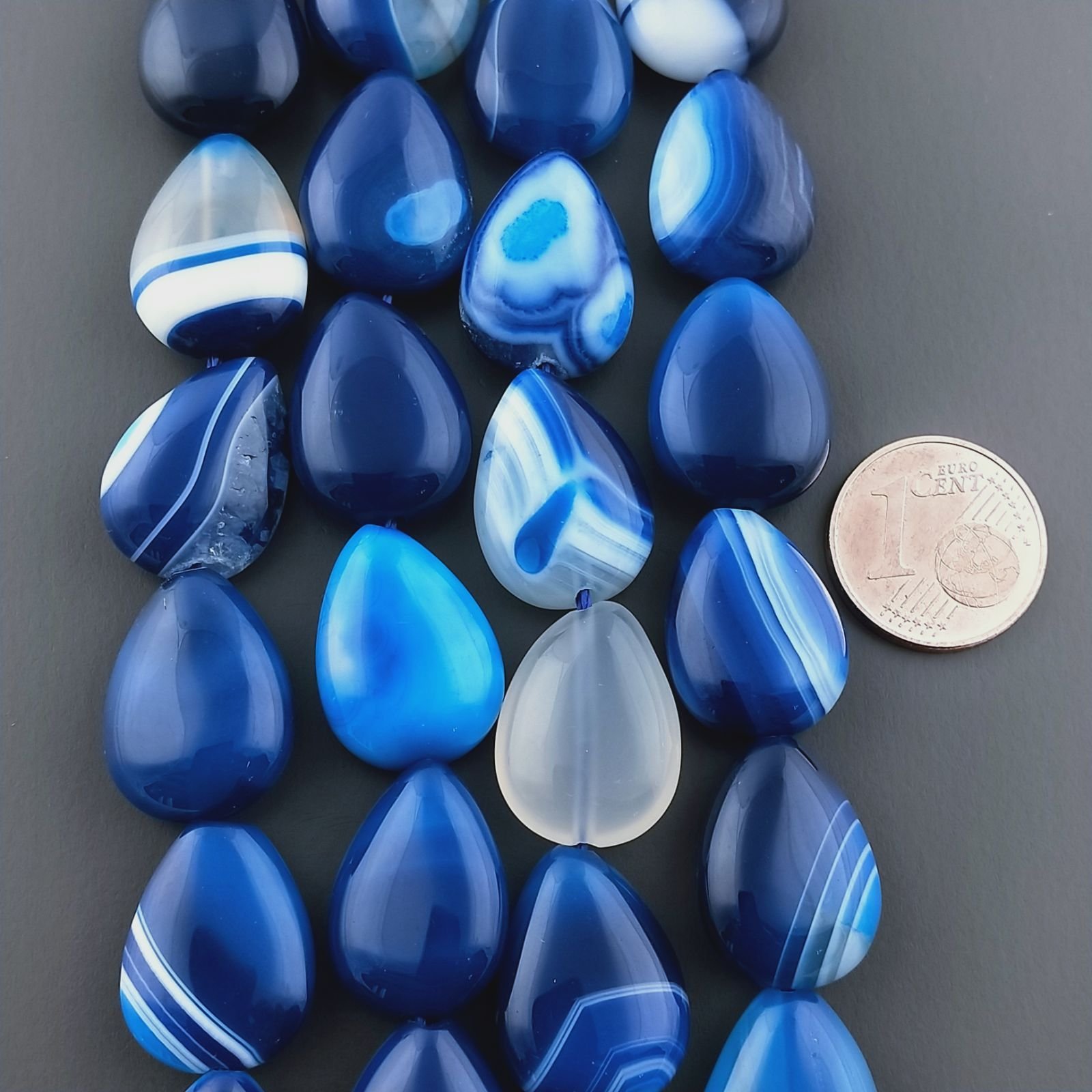 Agata Brasiliana Blu Striata Perline Forma Goccia Piatto Liscio Foro Passante 13x18mm