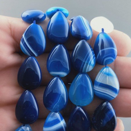 Agata Brasiliana Blu Striata Perline Forma Goccia Piatto Liscio Foro Passante 13x18mm