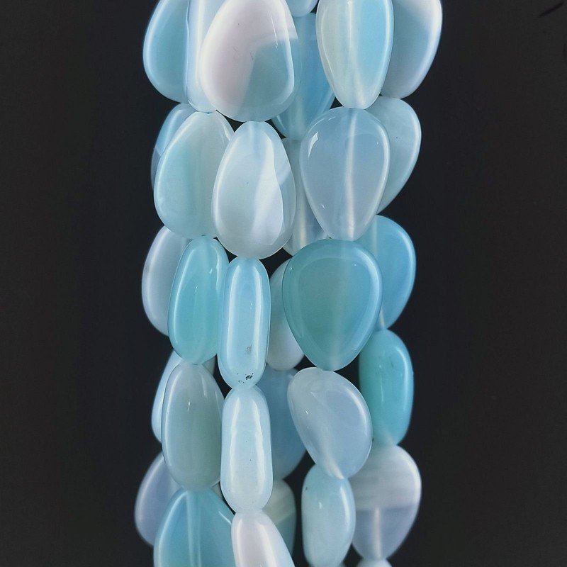 Agata Brasiliana Celeste Striata Perline Forma Goccia Piatto Liscio Foro Passante 11X16mm