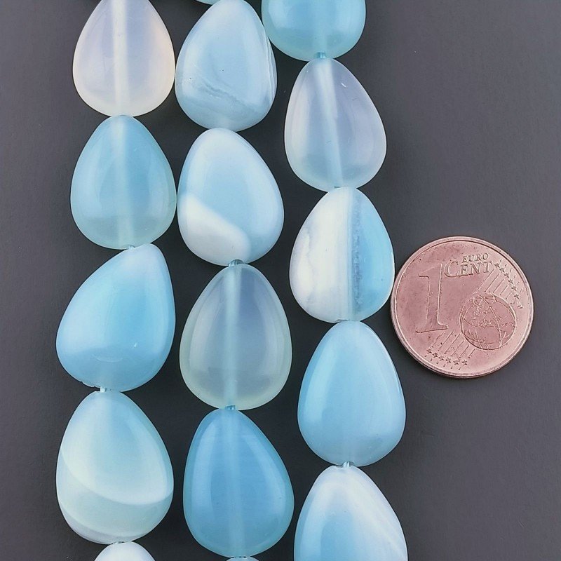 Agata Brasiliana Celeste Striata Perline Forma Goccia Piatto Liscio Foro Passante 11X16mm Agata Brasiliana Celeste Striata Perline Forma Goccia Piatto Liscio Foro Passante 11X16mm