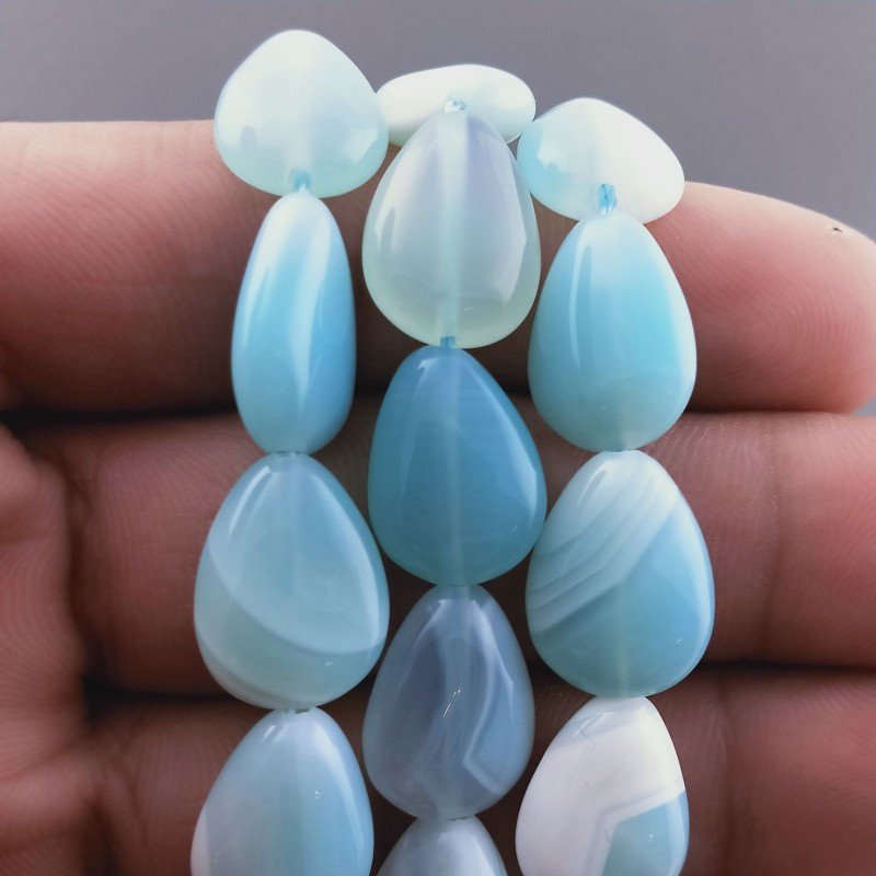 Agata Brasiliana Celeste Striata Perline Forma Goccia Piatto Liscio Foro Passante 11X16mm