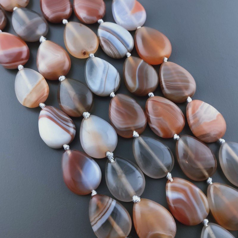 Agata Botswana Perline Forma Goccia Piatto Liscio Foro Passante 14X20mm