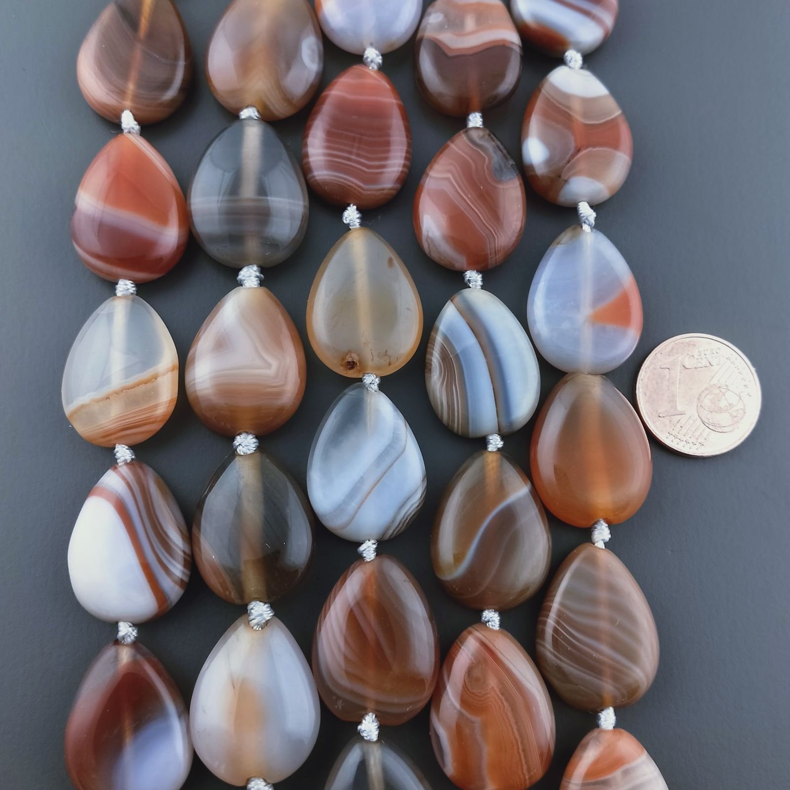 Agata Botswana Perline Forma Goccia Piatto Liscio Foro Passante 14X20mm
