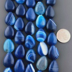 Agata Brasiliana Blu Striata Sfumata Perline Forma Goccia Patta Liscio Foro Passante 12x16mm