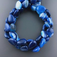 Agata Brasiliana Blu Striata Sfumata Perline Forma Goccia Patta Liscio Foro Passante 12x16mm