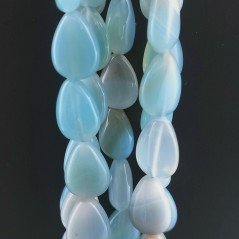 Agata Brasiliana Celeste Perline Forma Goccia Piatto Liscio Foro Passante 10x14mm