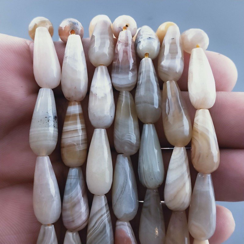 Agata Botswana Striata Naturale Perline Forma Goccia Tondo Sfaccettato Foro Passante 20x8mm
