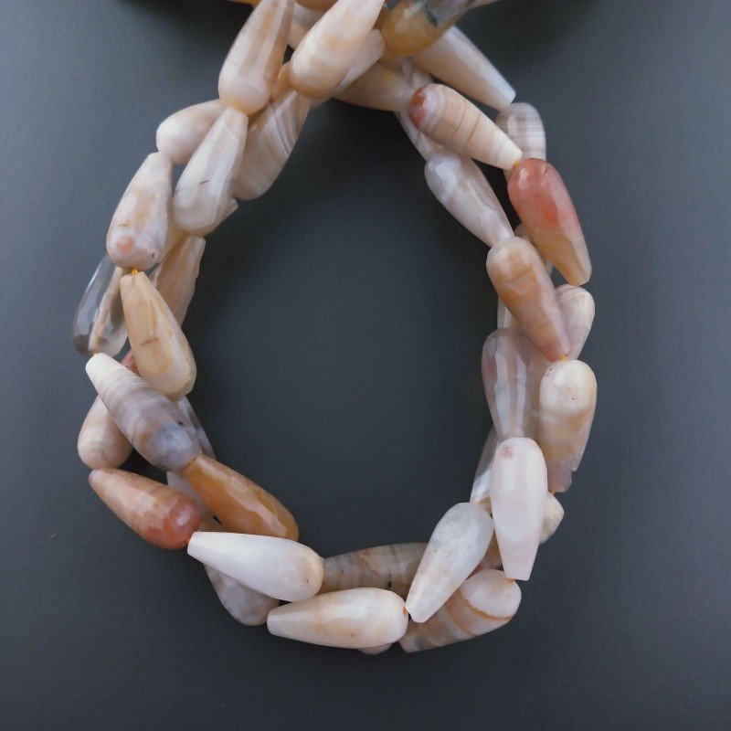 Agata Botswana Striata Naturale Perline Forma Goccia Tondo Sfaccettato Foro Passante 20x8mm