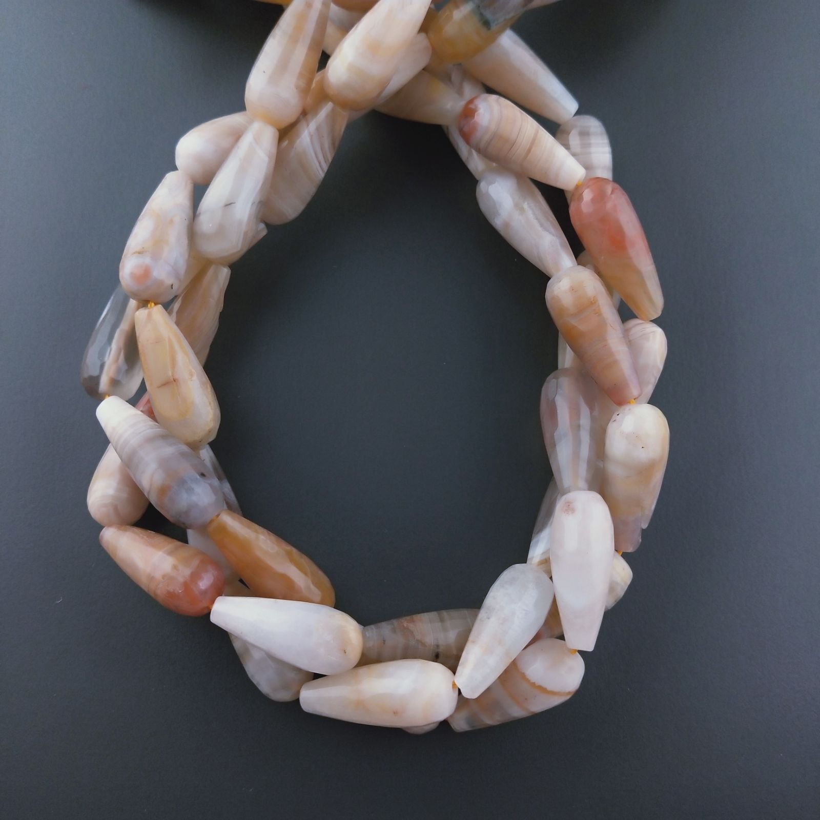 Agata Botswana Striata Naturale Perline Forma Goccia Tondo Sfaccettato Foro Passante 20x8mm