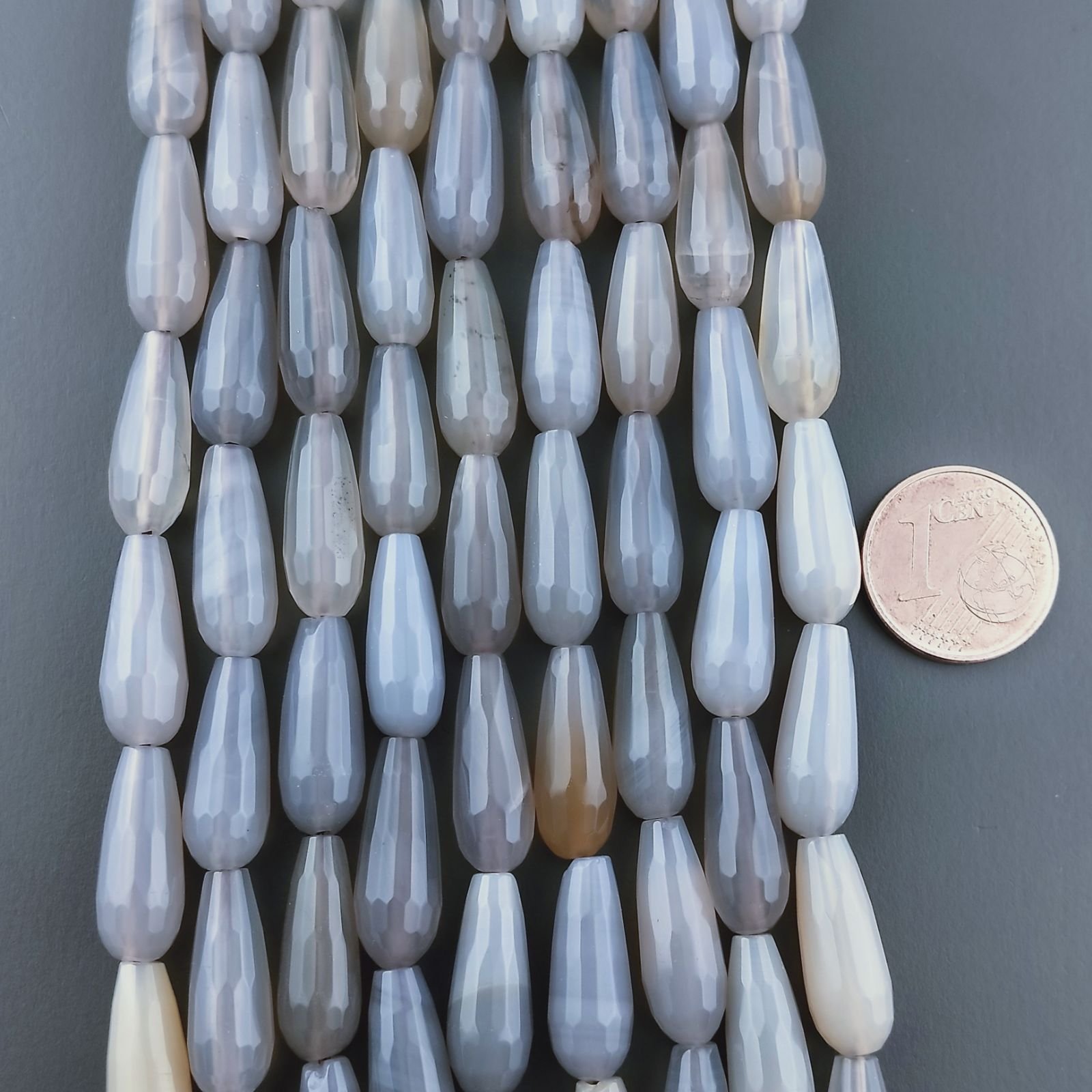 Agata Grigia Naturale Perline Forma Goccia Tondo Sfaccettato Foro Passante 16x6mm