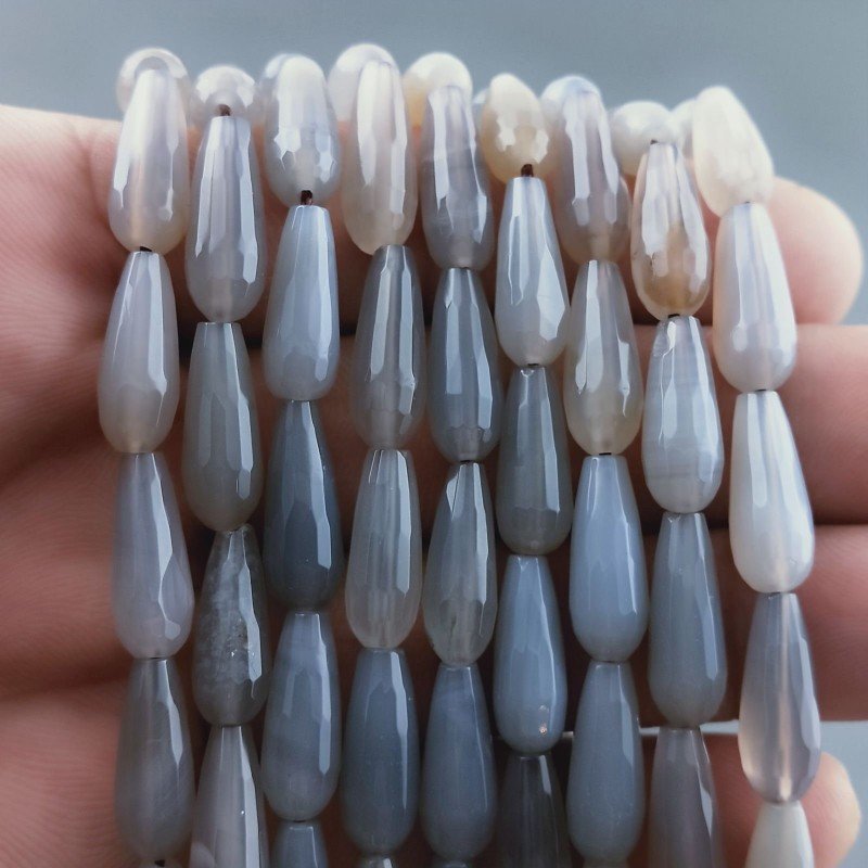 Agata Grigia Naturale Perline Forma Goccia Tondo Sfaccettato Foro Passante 16x6mm