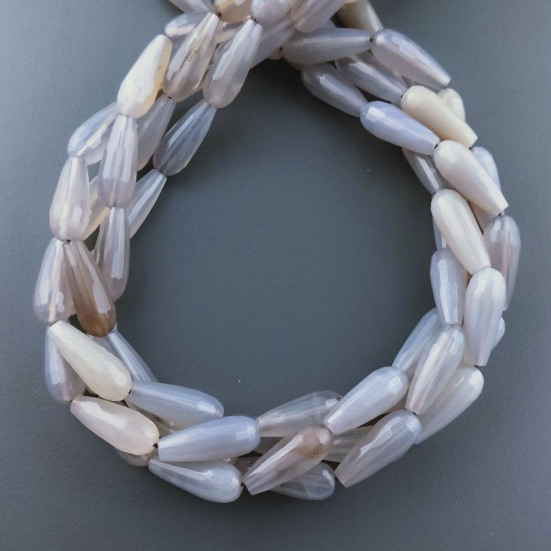 Agata Grigia Naturale Perline Forma Goccia Tondo Sfaccettato Foro Passante 16x6mm