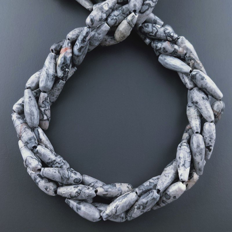 Agata Fossile Grigia Naturale Perline Forma Goccia Tondo Sfaccettato Foro Passante 16x6mm