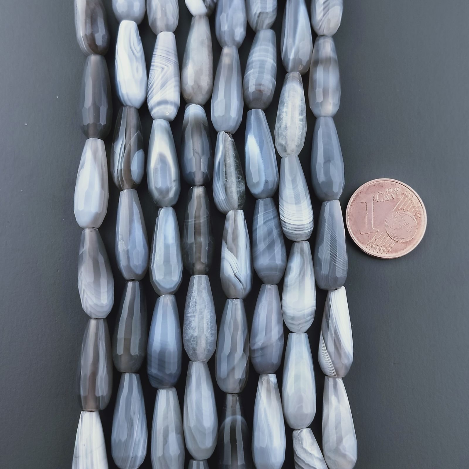 Agata Botswana Naturale Perline Forma Goccia Tondo Sfaccettato Foro Passante 16x6mm