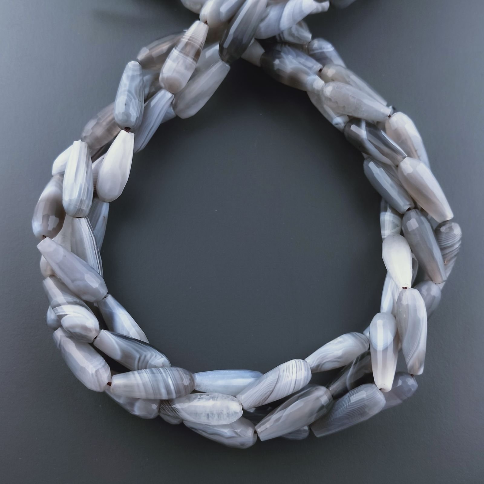 Agata Botswana Naturale Perline Forma Goccia Tondo Sfaccettato Foro Passante 16x6mm