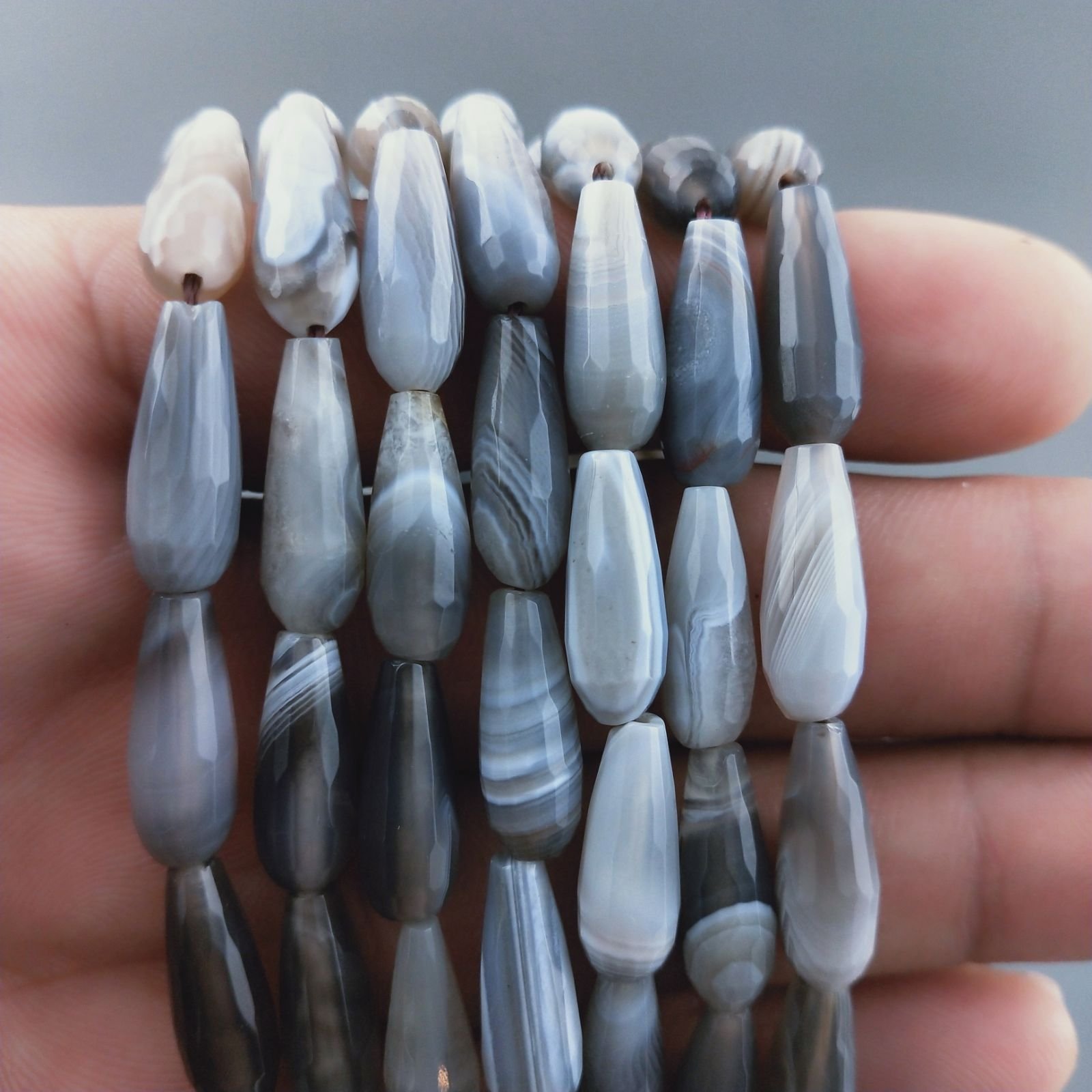 Agata Botswana Naturale Perline Forma Goccia Tondo Sfaccettato Foro Passante 16x6mm