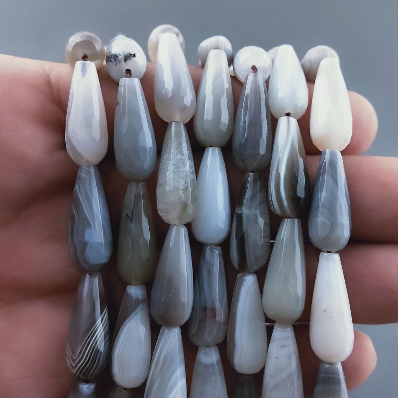 Agata Botswana Naturale Perline Forma Goccia Tondo Sfaccettato Foro Passante 20x8mm