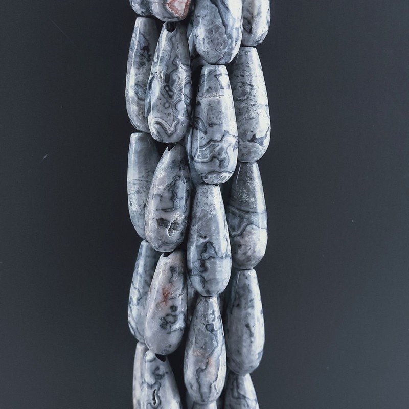 Agata Fossile Naturale Perline Forma Goccia Tondo Sfaccettato Foro Passante 20x8mm