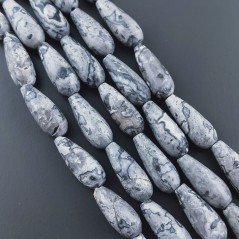 Agata Fossile Naturale Perline Forma Goccia Tondo Sfaccettato Foro Passante 20x8mm