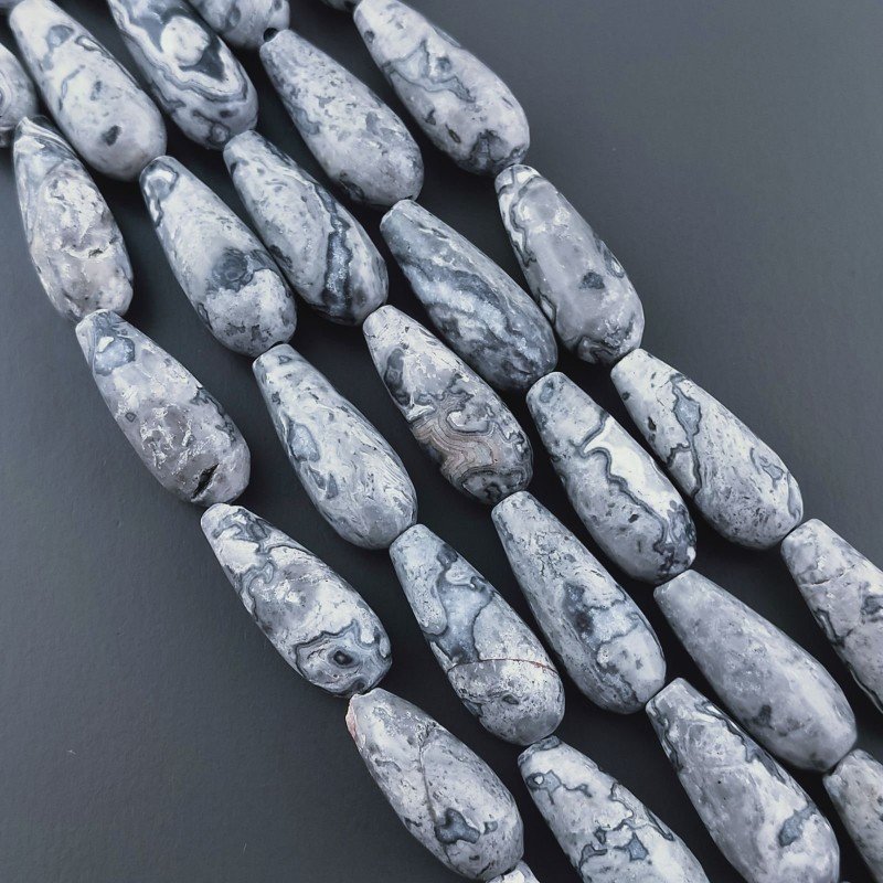 Agata Fossile Naturale Perline Forma Goccia Tondo Sfaccettato Foro Passante 20x8mm