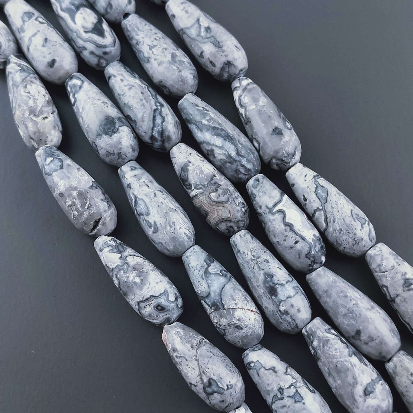 Agata Fossile Naturale Perline Forma Goccia Tondo Sfaccettato Foro Passante 20x8mm