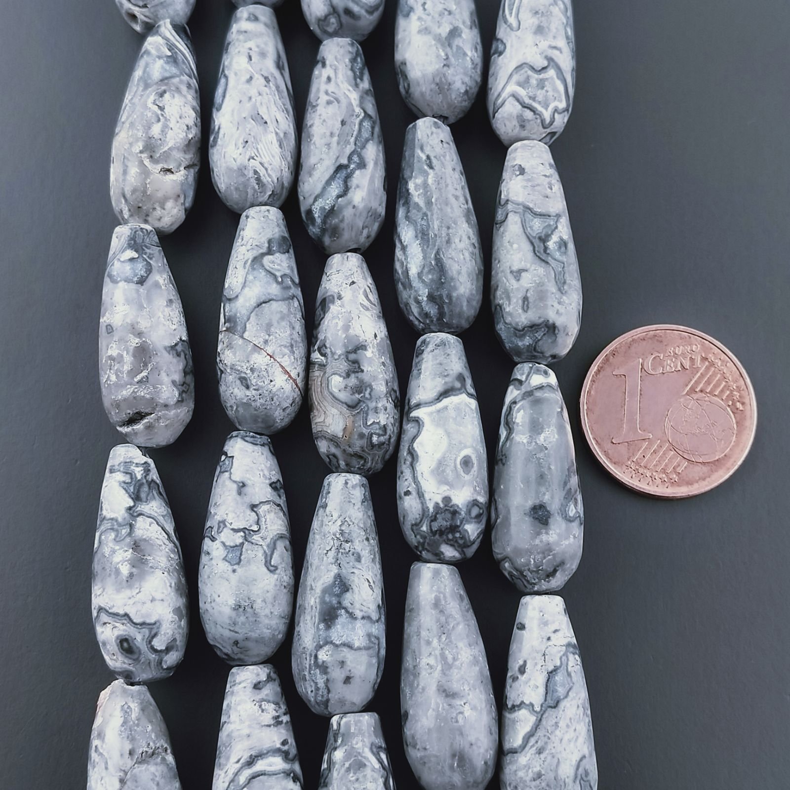 Agata Fossile Naturale Perline Forma Goccia Tondo Sfaccettato Foro Passante 20x8mm