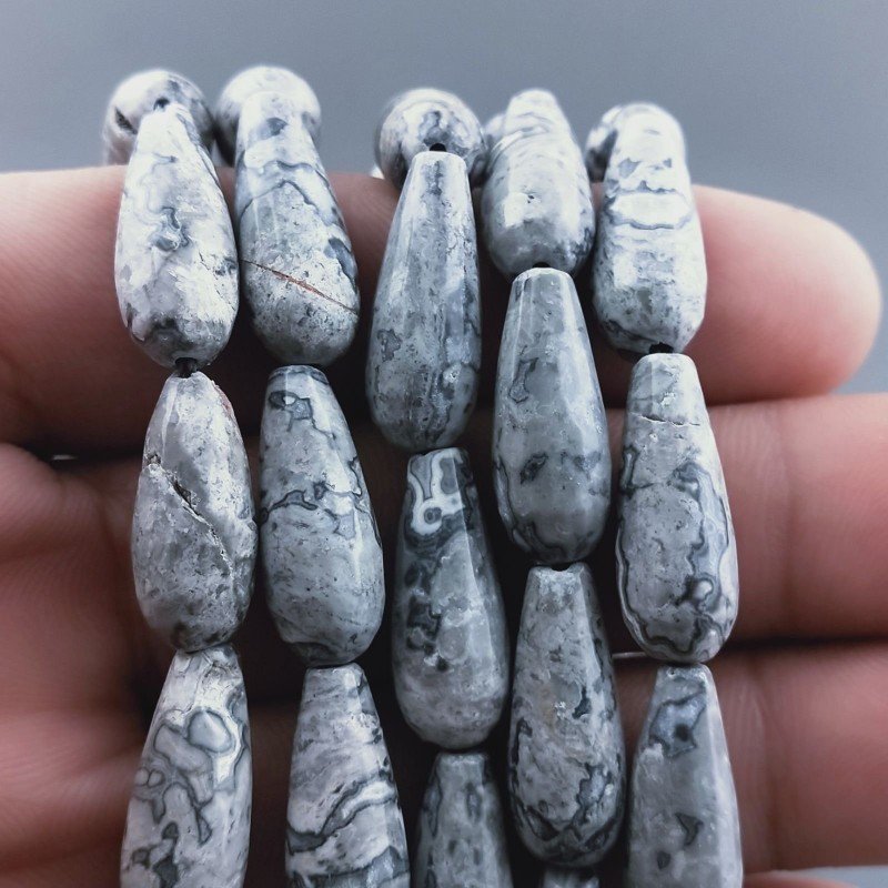 Agata Fossile Naturale Perline Forma Goccia Tondo Sfaccettato Foro Passante 20x8mm