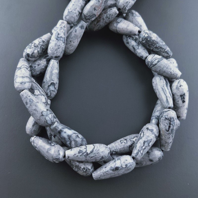 Agata Fossile Naturale Perline Forma Goccia Tondo Sfaccettato Foro Passante 20x8mm