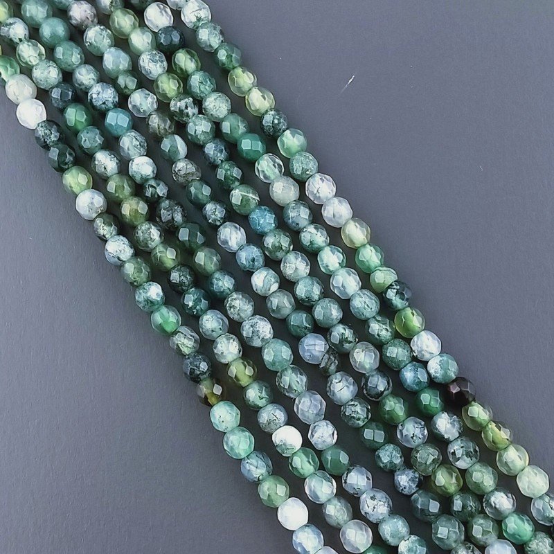 Agata Muschiata Verde Sfumato Perline Forma Tondo Sfaccettato 03mm