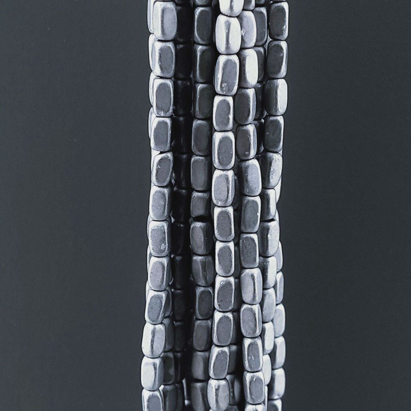 Ematite Perline Forma Cilindro Pepite Liscio Satinato-Matte Foro Passante 02x03mm-Argentato Ematite Perline Forma Cilindro Pepite Liscio Satinato-Matte Foro Passante 02x03mm-Argentato