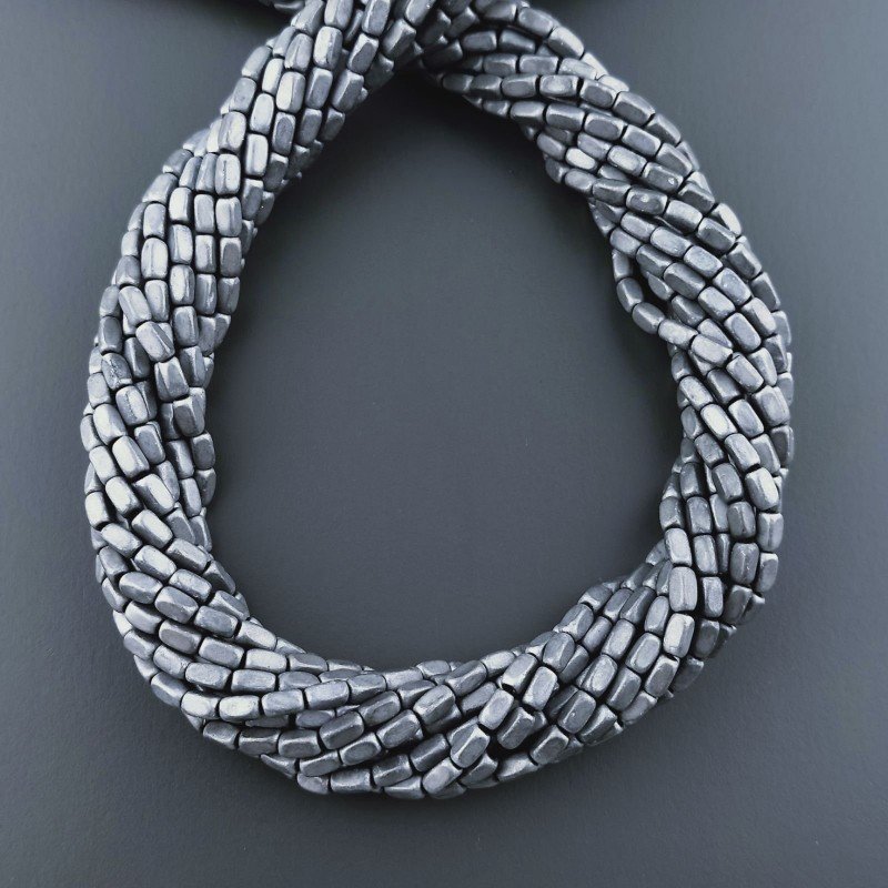 Ematite Perline Forma Cilindro Pepite Liscio Satinato-Matte Foro Passante 02x03mm-Argentato Ematite Perline Forma Cilindro Pepite Liscio Satinato-Matte Foro Passante 02x03mm-Argentato