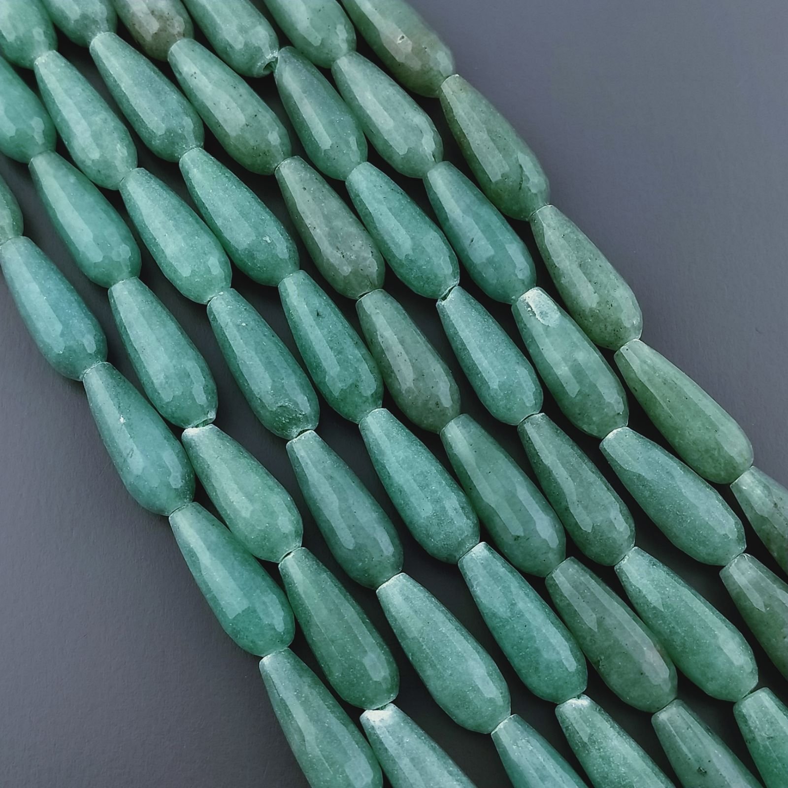 Avventurina Verde Perline Forma Goccia Tondo Sfaccettato Foro Passante 16x6mm