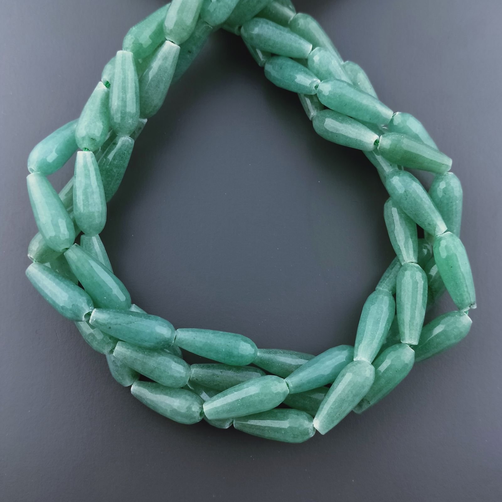 Avventurina Verde Perline Forma Goccia Tondo Sfaccettato Foro Passante 16x6mm