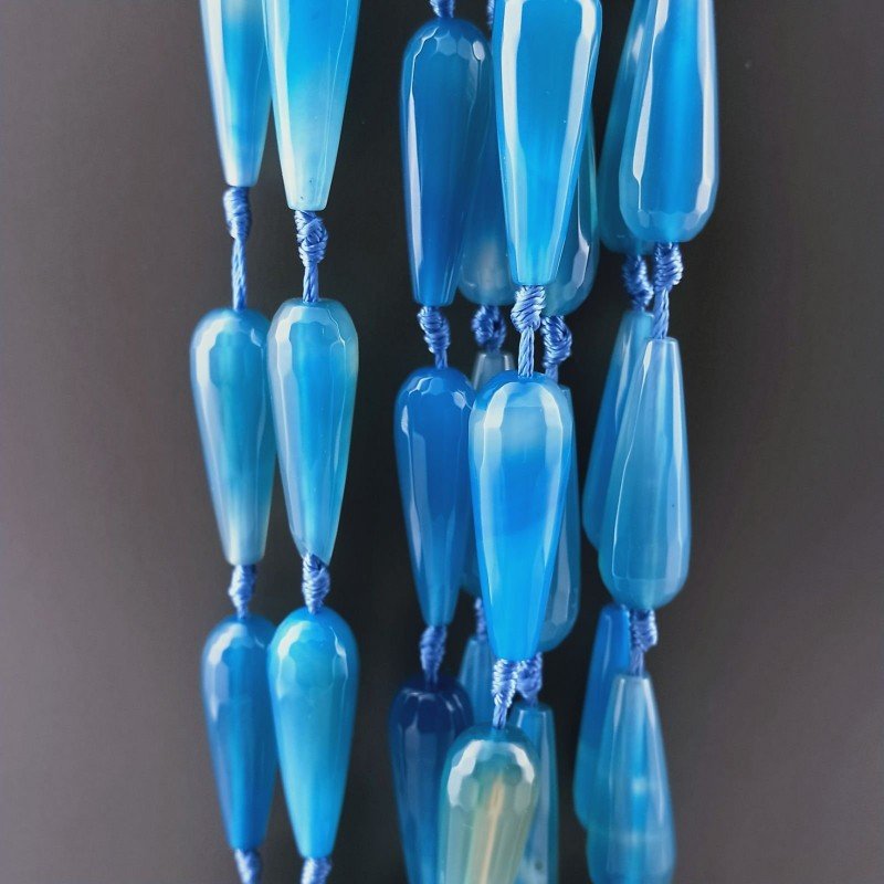 Agata Brasiliana Blu Perline Forma Goccia Tondo Sfaccettato Foro Passante 10X30mm