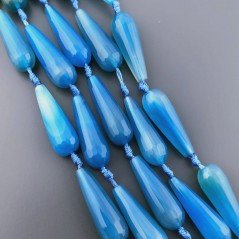 Agata Brasiliana Blu Perline Forma Goccia Tondo Sfaccettato Foro Passante 10X30mm