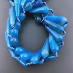 Agata Brasiliana Blu Perline Forma Goccia Tondo Sfaccettato Foro Passante 10X30mm