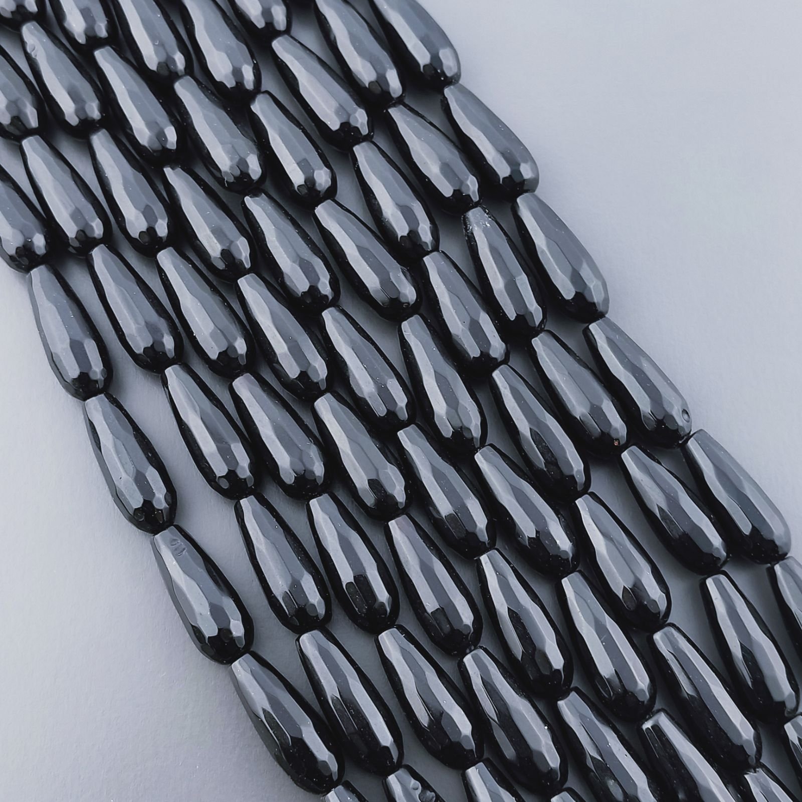 Onice Nera in Perline Forma Goccia Tondo Sfaccettato Foro Passante 16x6mm