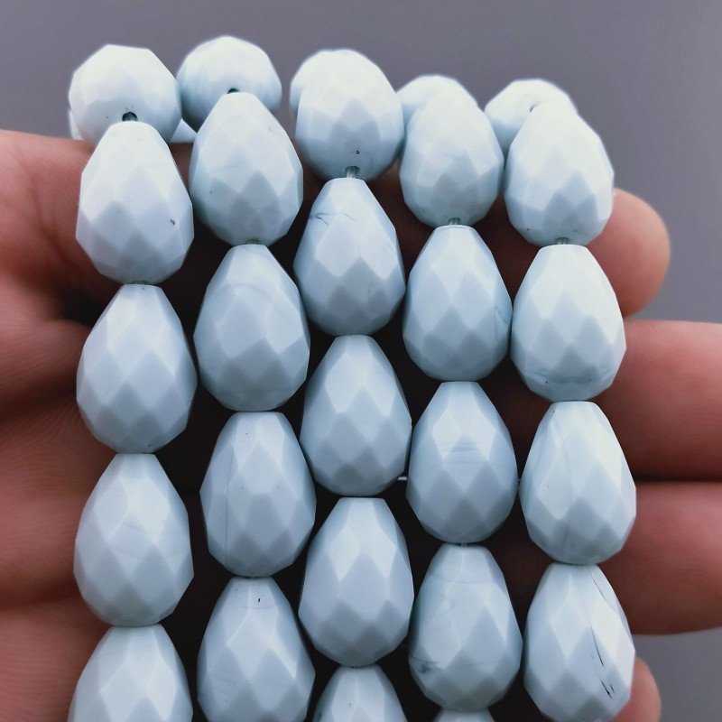 Agata Celeste Perline Forma Goccia Tondo Sfaccettato Foro Passante 10X16mm