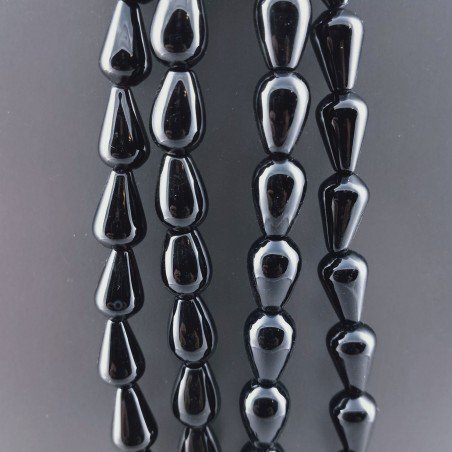 Onice Nera Naturale Perline Forma Goccia Tondo Liscio Foro Passante 08X12mm