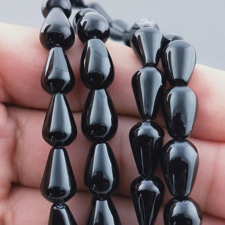 Onice Nera Naturale Perline Forma Goccia Tondo Liscio Foro Passante 08X12mm