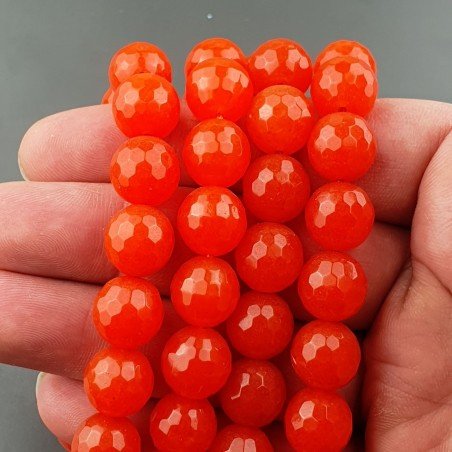 Giada Arancio Fluo Perline Forma Tondo Sfaccettato 12mm