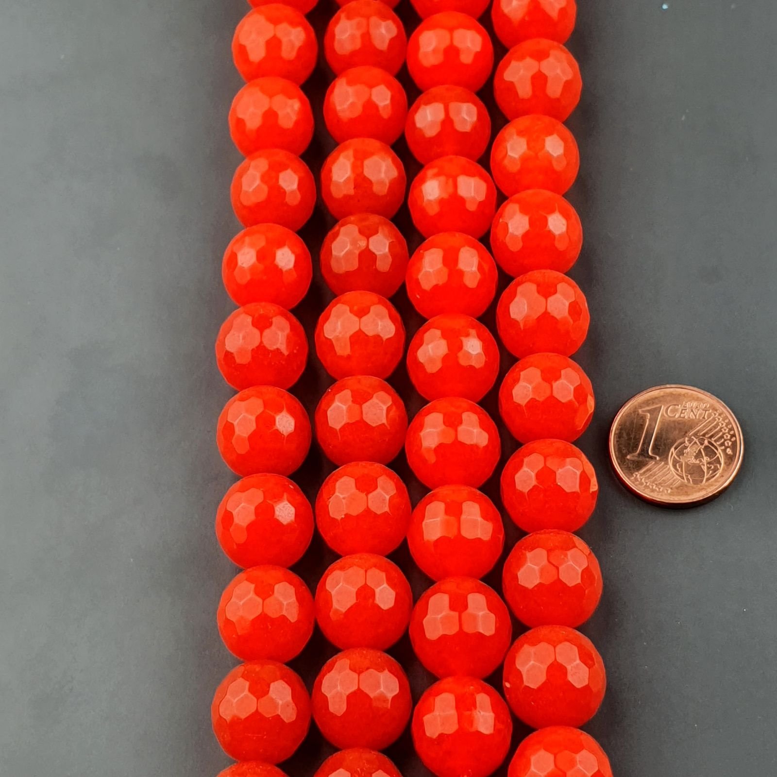 Giada Arancio Fluo Perline Forma Tondo Sfaccettato 12mm