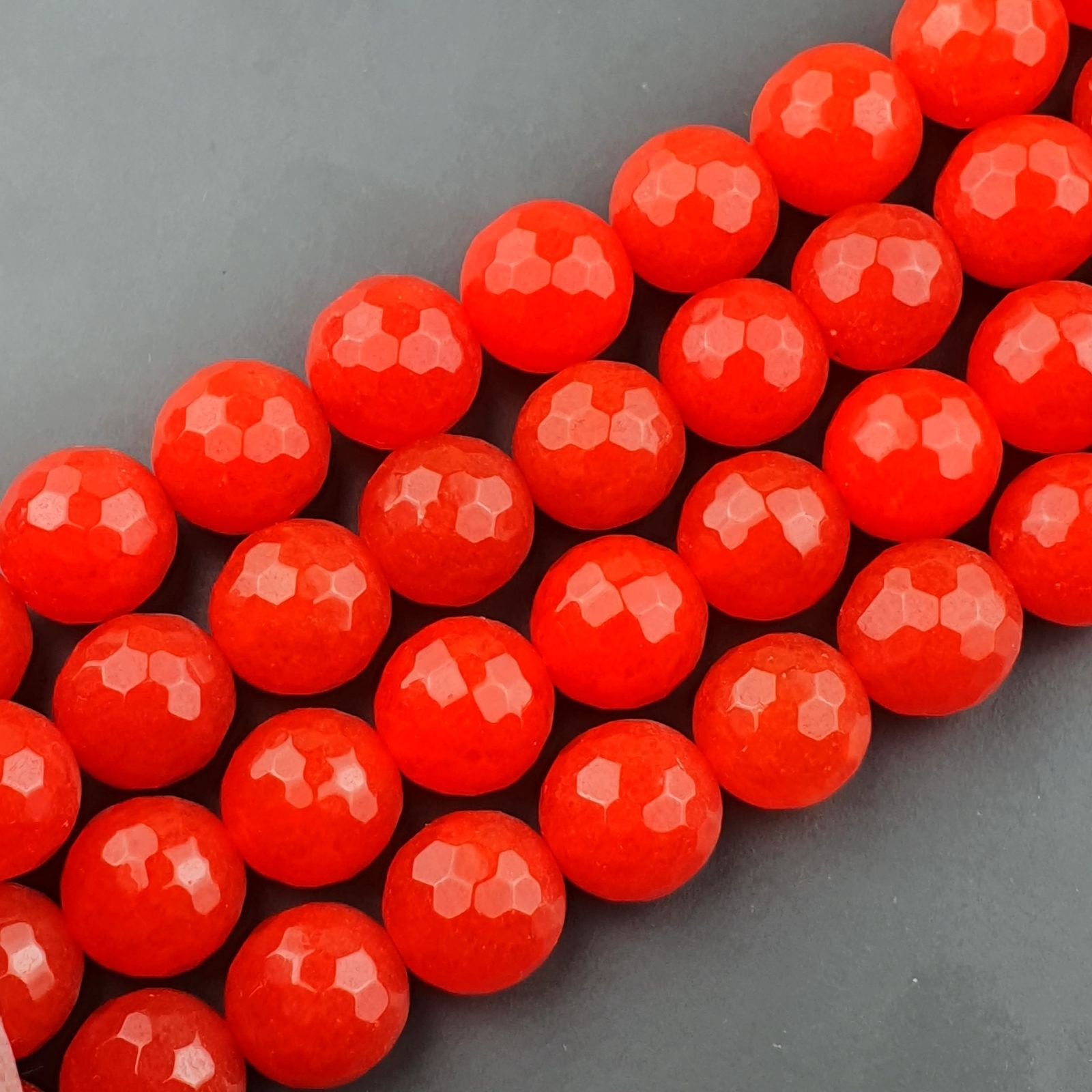 Giada Arancio Fluo Perline Forma Tondo Sfaccettato 12mm