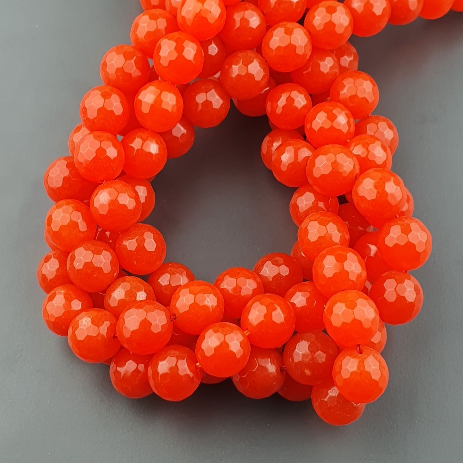 Giada Arancio Fluo Perline Forma Tondo Sfaccettato 12mm