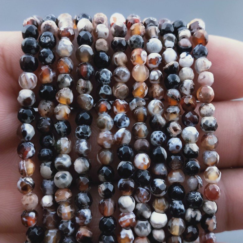 Agata Di Fuoco Marrone Sfumato Perline Forma Tondo Sfaccettato 04mm