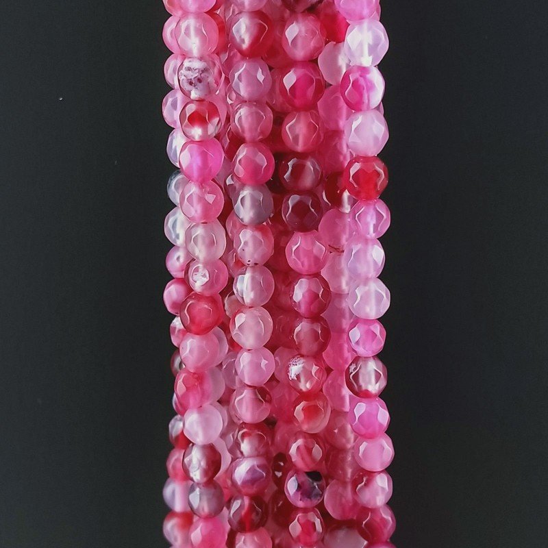 Agata Brasiliana Fucsia Sfumato Perline Forma Tondo Sfaccettato 04mm