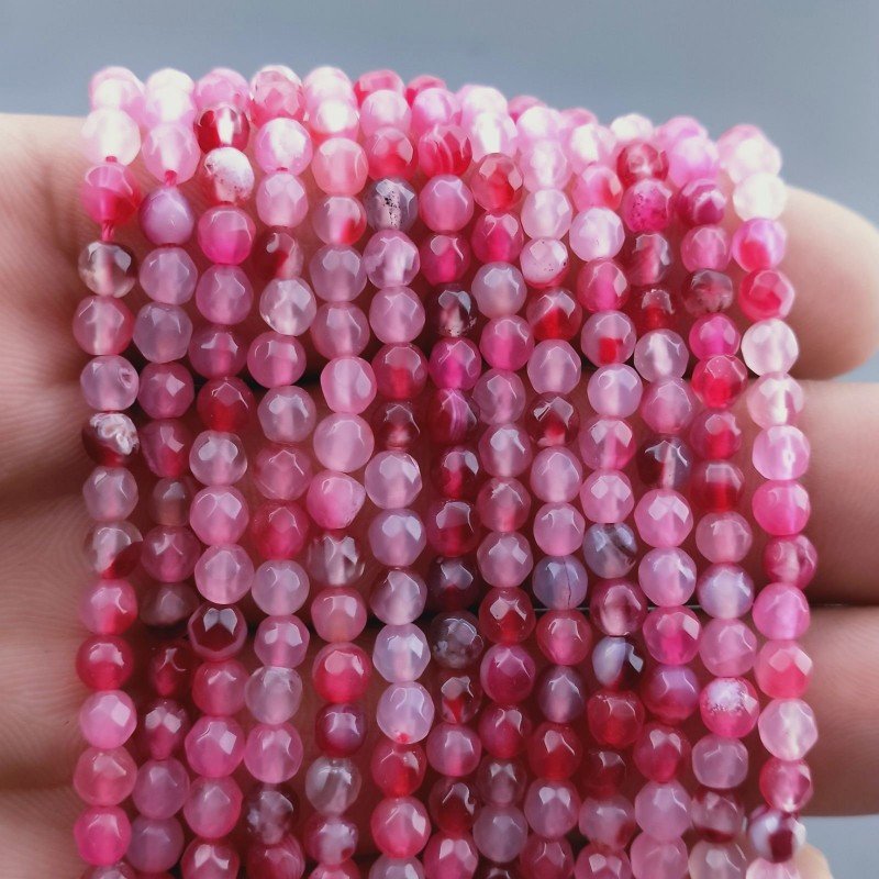 Agata Brasiliana Fucsia Sfumato Perline Forma Tondo Sfaccettato 04mm