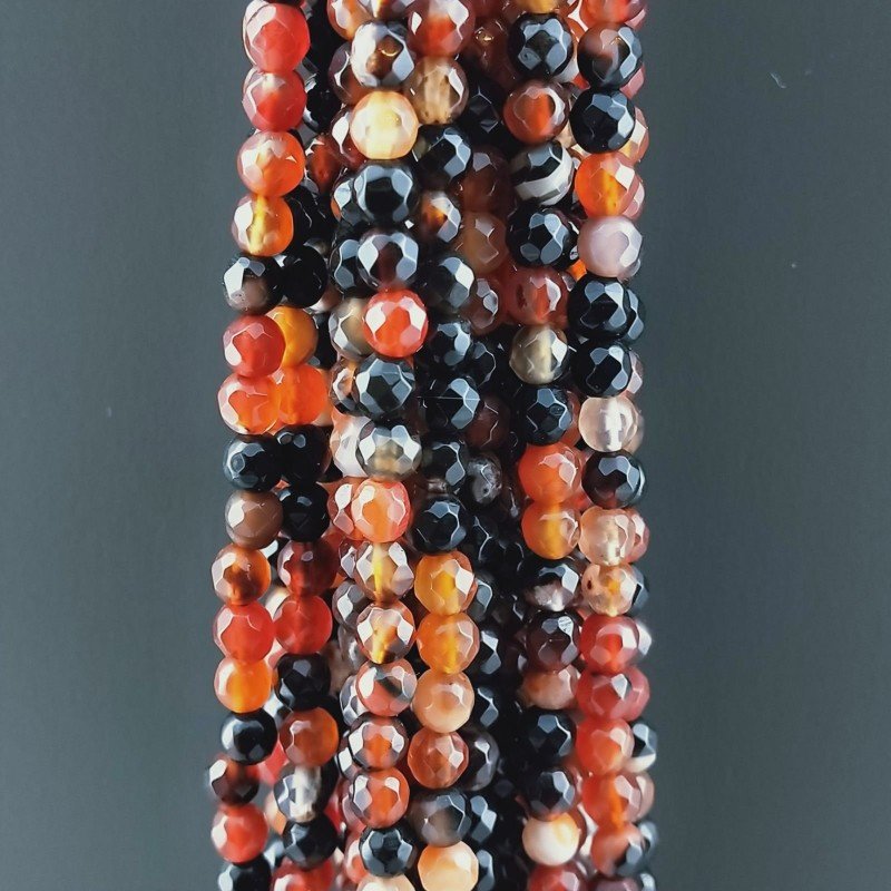 Agata Brasiliana Multicolore Perline Forma Tondo Sfaccettato 04mm